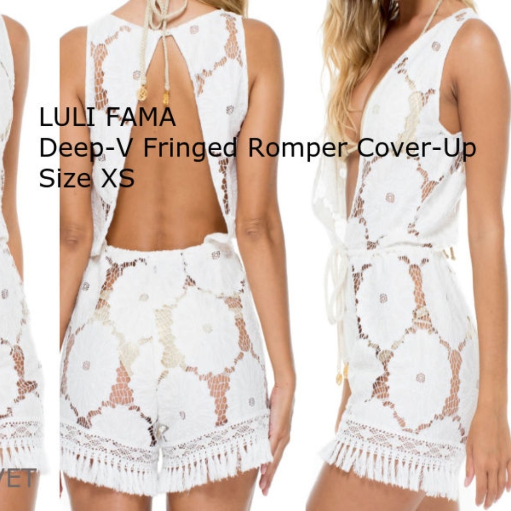 LULI FAMA Perla Deep V neck Fringed Romper